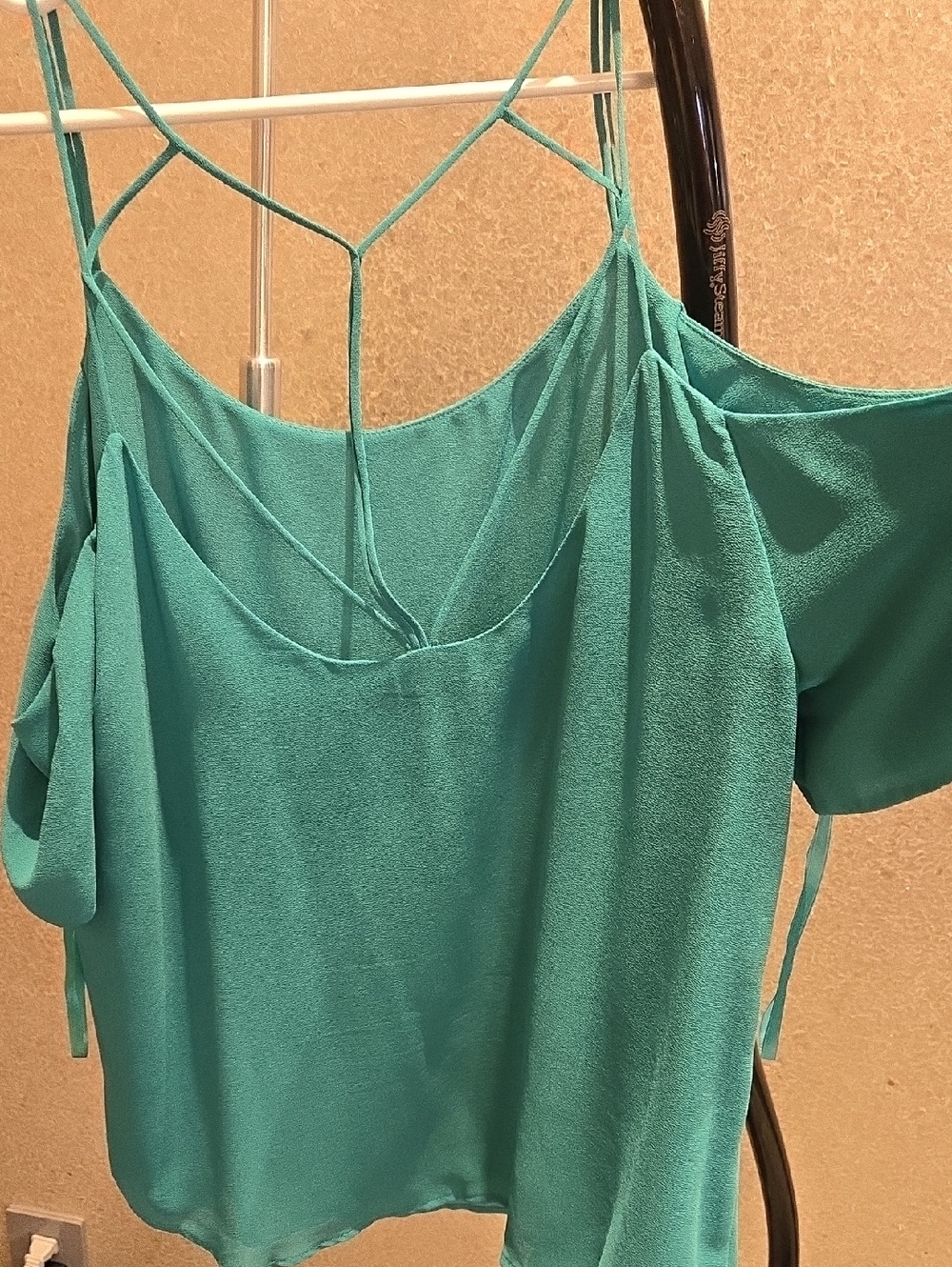 Naked Zebra Women’s Teal Cold-Shoulder Strappy Top